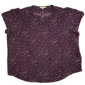 Stitch Fix Fun2Fun V-Neck Smocked Plus Top Plum Purple Ditsy Print Flowy 3X
